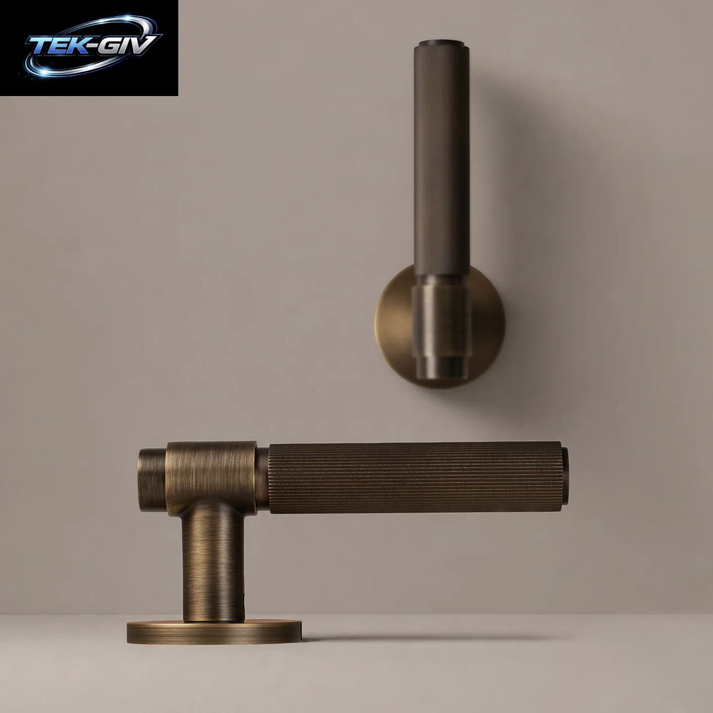 DOOROOM Messing-Türschloss-Set, Modernes Streifenmuster, Antike Bronze, Innentürschloss, Dekoratives Schloss, Privatsphäre-Schloss, Durchgangsschloss