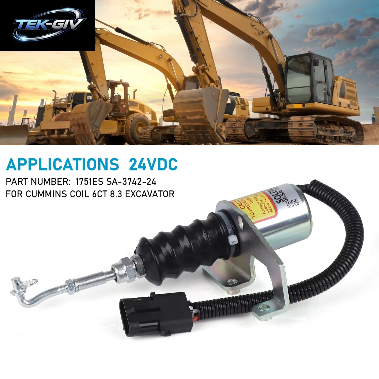CNSPEED Dieselmotor-Abschaltmagnetventil, Kompletter Satz Zubehörteile, 24 V, Für Cummins Coil 6CT 8.3 OEM 3932017 SA 3742 24