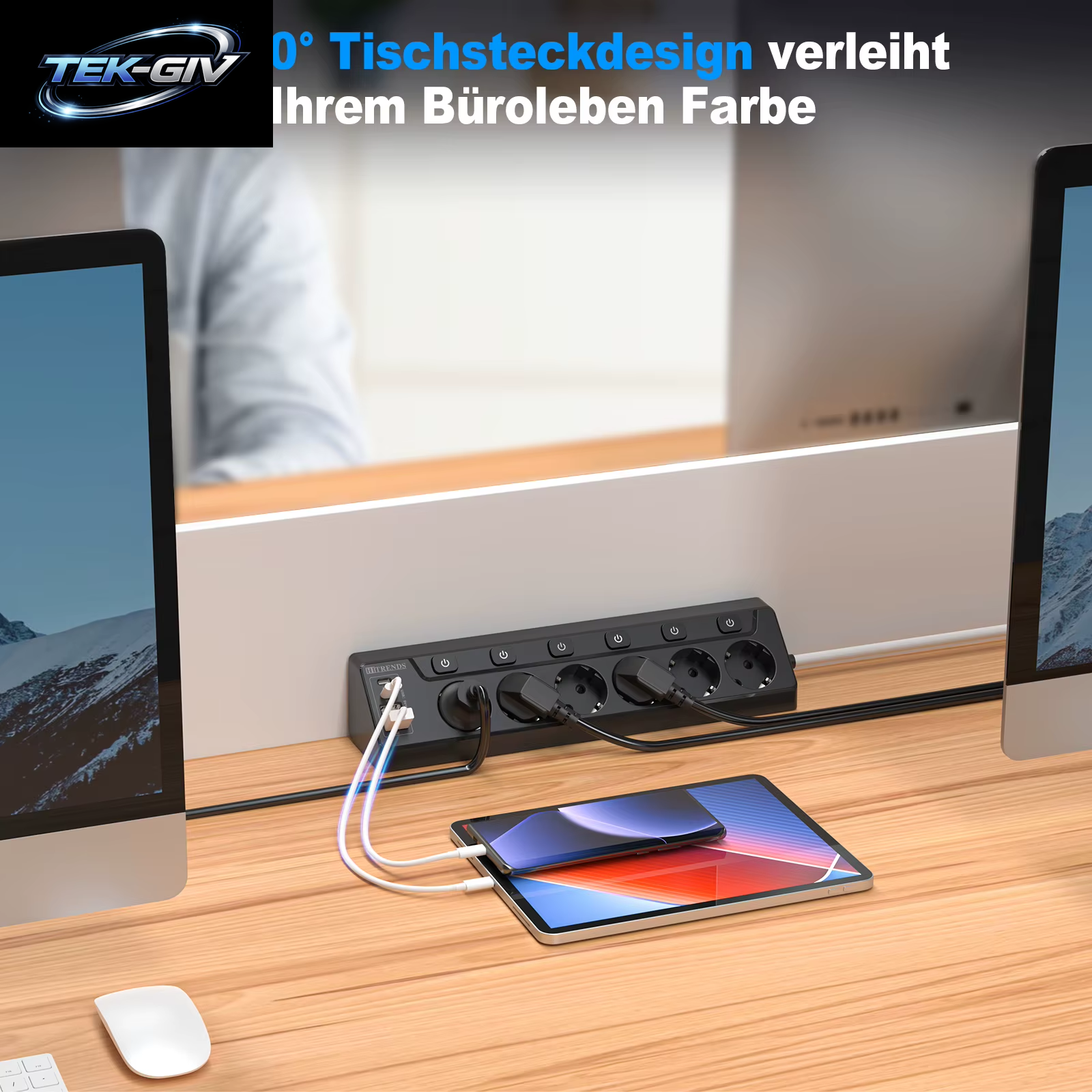 6-Wege-Steckdosenleiste Mit Europäischem Mehrfachstecker Und 2 USB-2 Typ C, Eck-Multifunktionssteckdose Mit 2 M Kabel Für Den Heimtisch