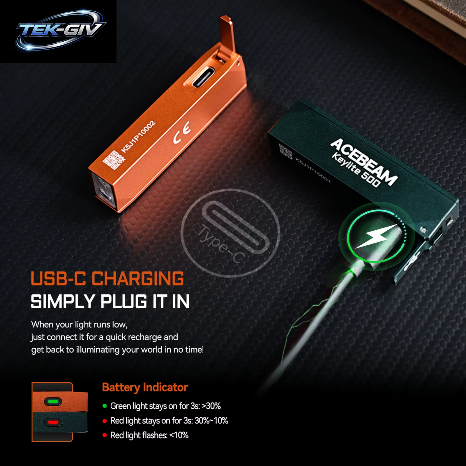 ACEBEAM Schlüsselanhänger-Taschenlampe Keylite 500 EDC Wiederaufladbare Taschenlampe Mit Selbstverteidigungs-Stroboskopmodus Und Dual-Led-Licht Für Camping Und Arbeit