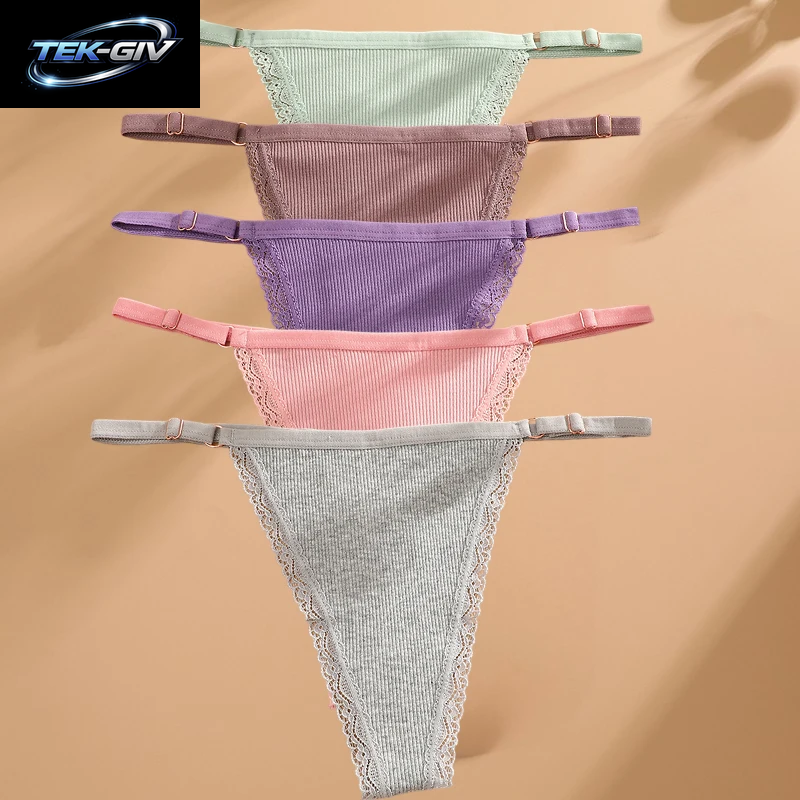 FINETOO 5 Teile/Satz Sexy G-String Höschen Baumwolle Frauen Unterwäsche Verstellbare Taille Mädchen Weibliche Pantys Bikini Dame Thongs Dessous