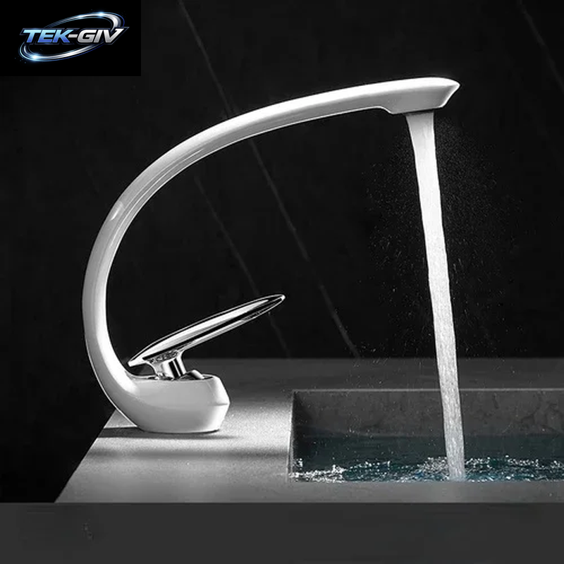Kreative Waschbecken Wasserhahn Tippen Weiß Messing Waschbecken Armaturen Einzigen Handgriff Heißen Und Kalten Wasserfall Moderne Elegante Mischbatterie