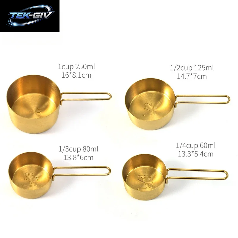 Goldfarbenes Messbecher- Und Löffel-Set Aus Edelstahl, Stapelbar, Premium-Küchenutensilien Für Kaffee, Backen, Mehl, Wohnaccessoires