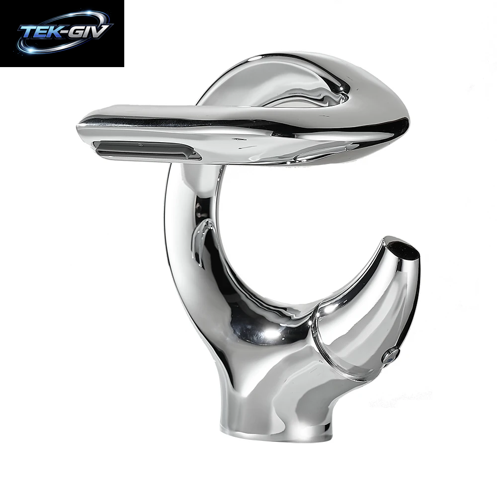 Neues Design Becken Wasserhahn Messing Bad Waschbecken Wasserfall Heiß-Und Kaltwasser Mischer Wasserhahn Einhand Kran Chrom Schwarz Mischbatterie