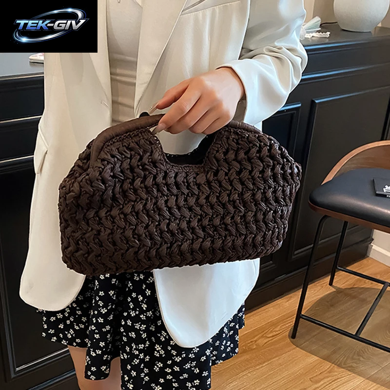 Neue Sommer-Strandtasche Für Damen, Clutch, Luxuriöse Designer-Strohtaschen, Tragetasche, Modische Gewebte Rattan-Handtasche, Reisetasche Für Damen