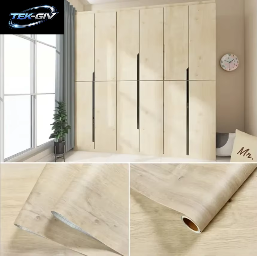 90Cm Breite Holzmaserung Pvc-Tapete Für Tür Kleider Schrank Schrank Tisch Möbel Wasserdichte Selbst Klebende Aufkleber Wohnkultur Film