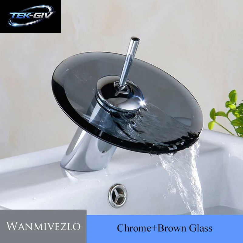 Bunter Glas-Wasserfall-Wasserhahn Für Badezimmer, Waschbecken, Chrom, Waschbecken, Waschbecken-Wasserhahn, Einhebelmischer, Deckmontage, Runder Mischbatterie