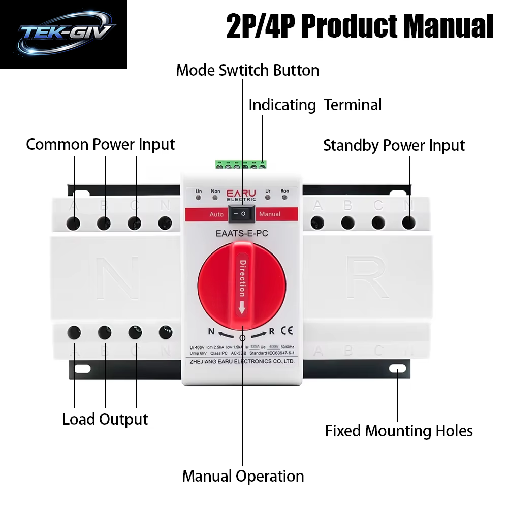 2P 4P 63A 125A ATS PV Dual Power Automatische Transfer Schalter AC220V 400V 50/60Hz Typ MCB Auto Manuelle Sal Schalter Leistungsschalter