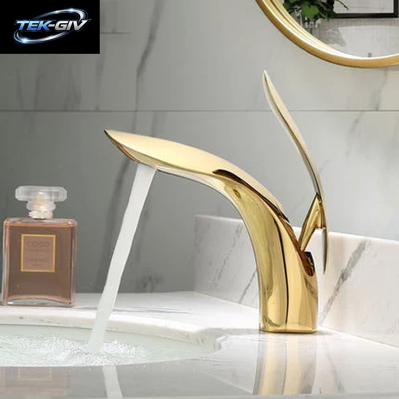 Becken Armaturen Moderne Rose Gold Bad Wasserhahn Wasserfall Einzigen Loch Kalt-Und Warmwasser Hahn Waschbecken Wasserhahn Mischer Wasserhähne XT-423