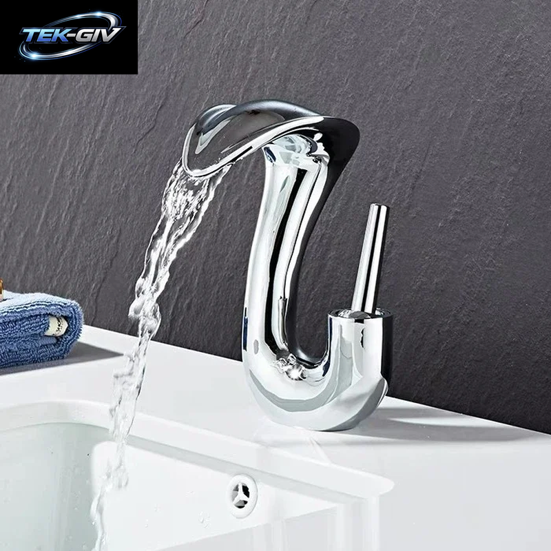 Weißer Cobra-Design Badezimmer-Waschtischhahn – Wasserfall-Mischbatterie Mit Kalt- Und Warmwasser-Keramikventil, Wassersparend, Weiß