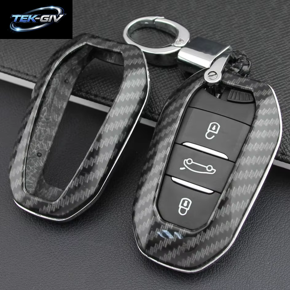 Carbon Fiber Smart Key Fob Abdeckung Fall Kette Ring Für Peugeot 308 508 2008 3008 5008 Citroen C3 C5 Aircross DS 9 3 7 Crossback