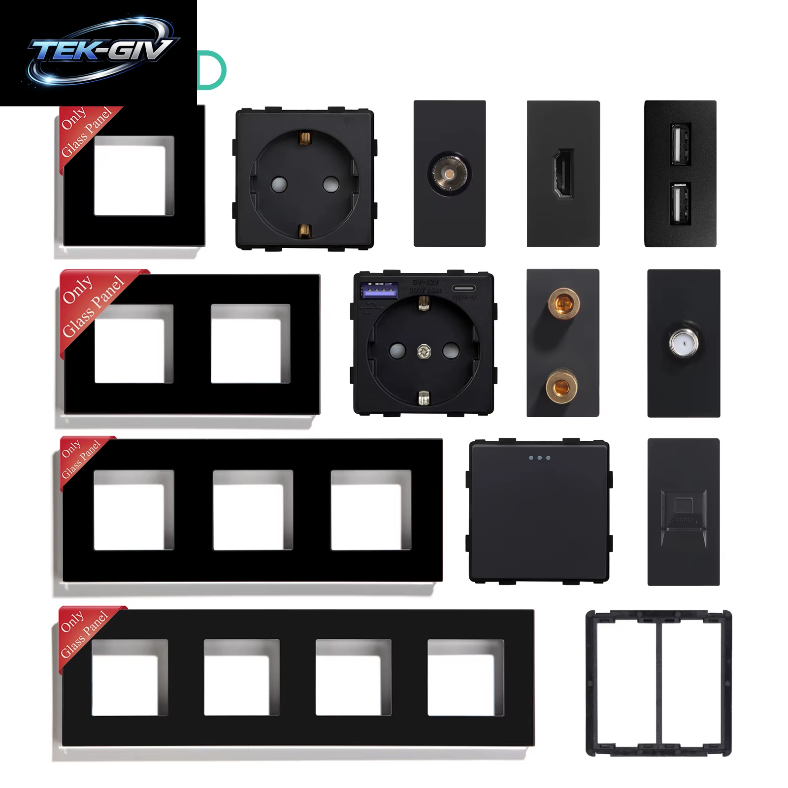 BSEED EU Standard Glas Steckdose Rahmen RJ45 PC CAT5 TV/ST HDMI Buchse Teile Steckdose Mit USB Typ-C Mechanische Taste Schalter