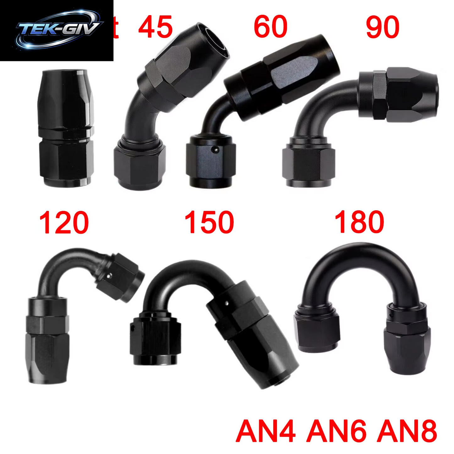 1 Stück Schwarz AN4 AN6 AN8 Gerade 45 60 90 120 150 180 Grad Öl Kraftstoff Schwenk Schlauch Ende Fitting Öl Schlauch Ende Adapter Kit