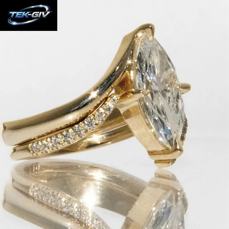 TFGLBU D-Farbe 3CT Marquise-Schliff Moissanit-Ringset Für Damen, Hochzeitsantrag, Labor-Diamant, Massives S925 Silber, 18K Vergoldeter Schmuck