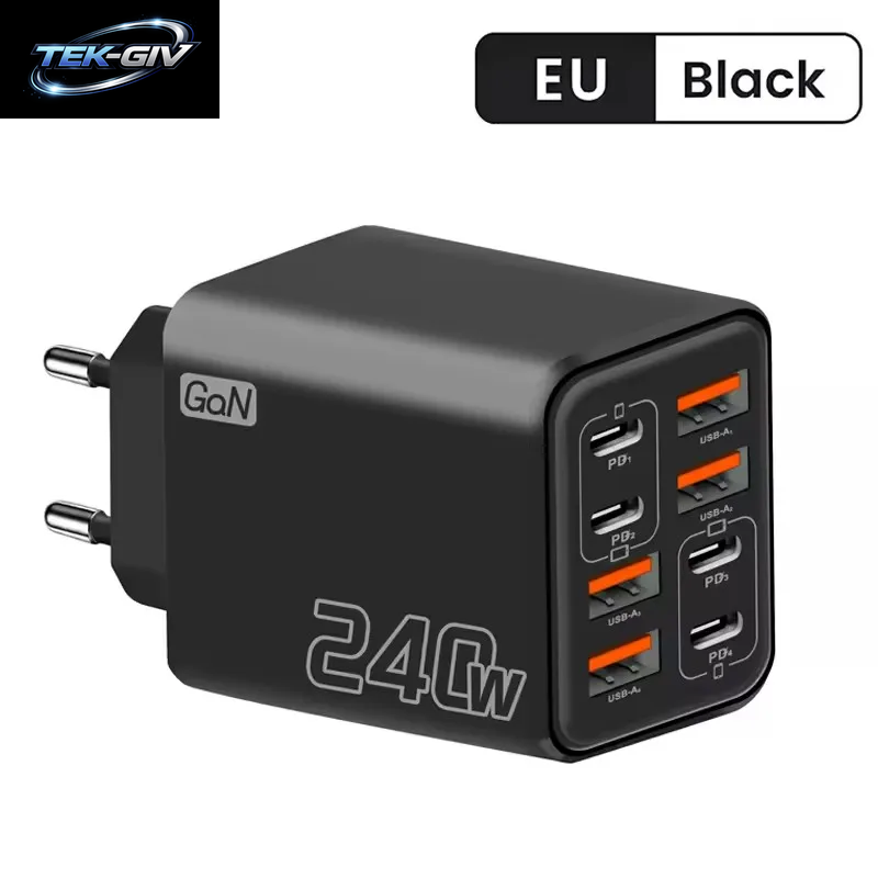 240W Gan Usb-C-Ladegerät 8-In-1 Schnellladegerät Für Iphone, Samsung, Xiaomi, Typ-C, Eu/Us-Stecker, Wandladegerät