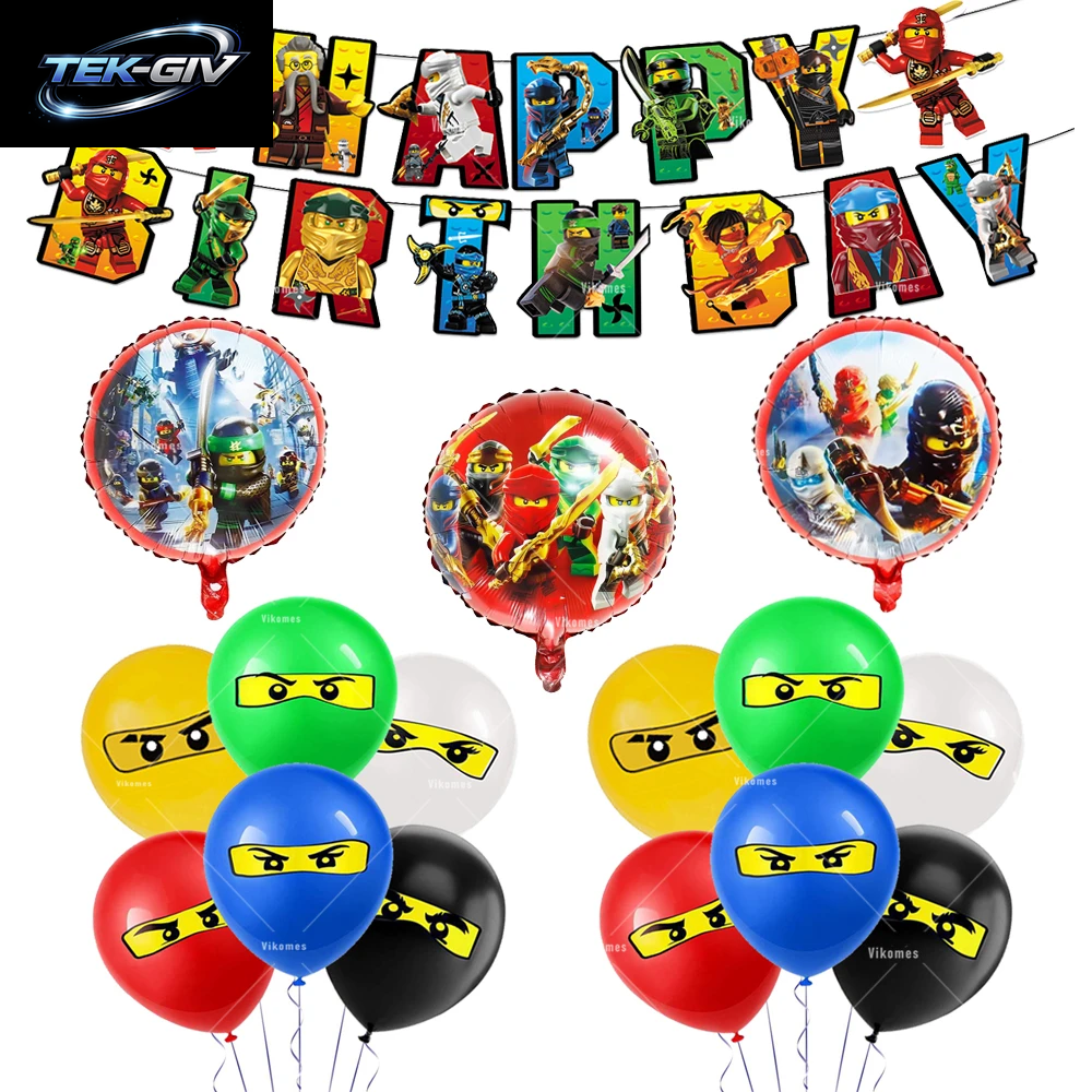 Ninjaed Go Thema Luftballons Geburtstag Party Dekoration Lieferungen Baby Dusche Legoed Latex Ballon Hintergrund Banner Kuchen Topper Jungen