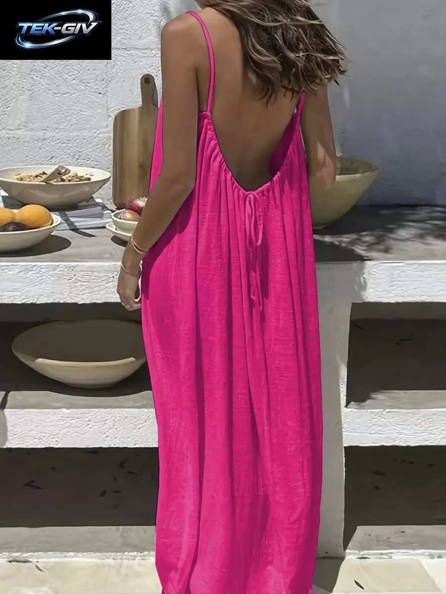 2026 Locker Sitzendes Spaghettiträger-Kleid Für Damen – Lässiges Sommerkleid Für Zuhause, Einfarbig, Für Den Urlaub, Coole Homewear