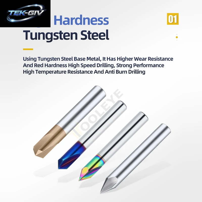 TOOLEYE Hartmetall-Fasenfräser 60 90 120 ° Wolframstahl-Cnc-Fräser, 2 Und 3 Nuten, Anfasmühle, Metallschneider, Schaftfräser