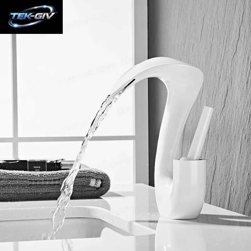 Weißer Cobra-Design Badezimmer-Waschtischhahn – Wasserfall-Mischbatterie Mit Kalt- Und Warmwasser-Keramikventil, Wassersparend, Weiß