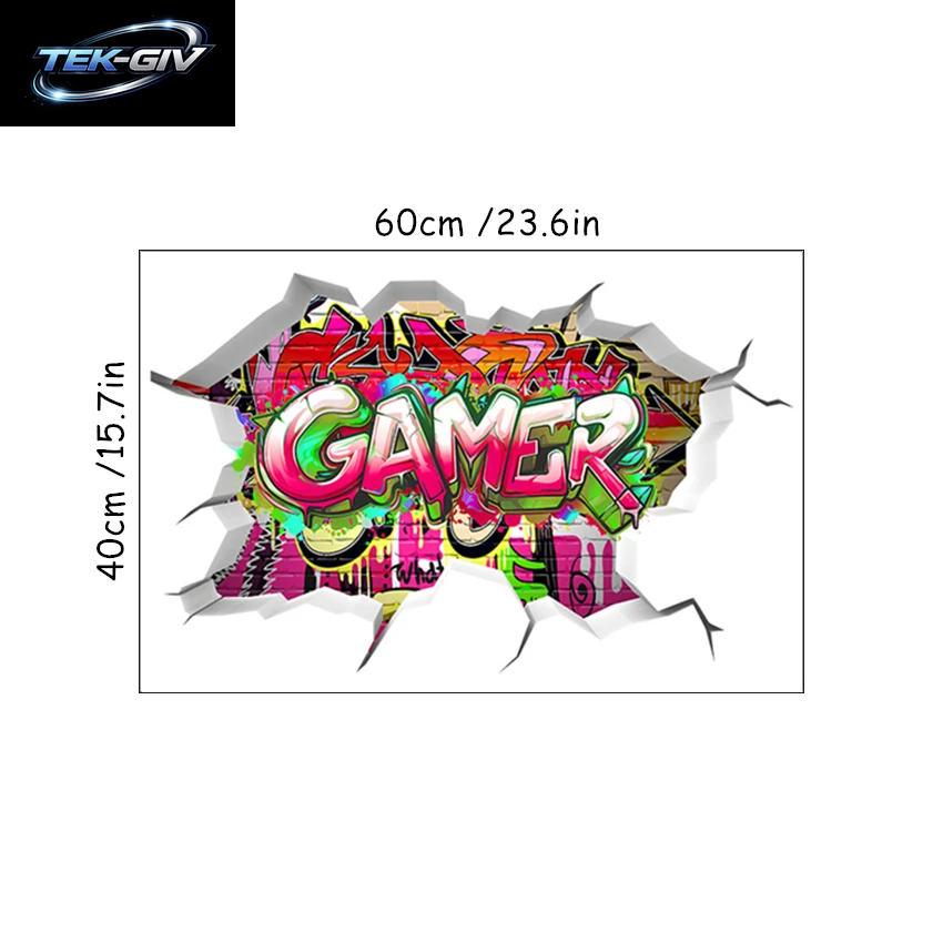 3D Broken Wall Hole Art Gamer Gamepad Vinyl Wandaufkleber Für Zuhause Kinderzimmer Junge Schlafzimmer Play Zone Dekoration Videospiel Poster
