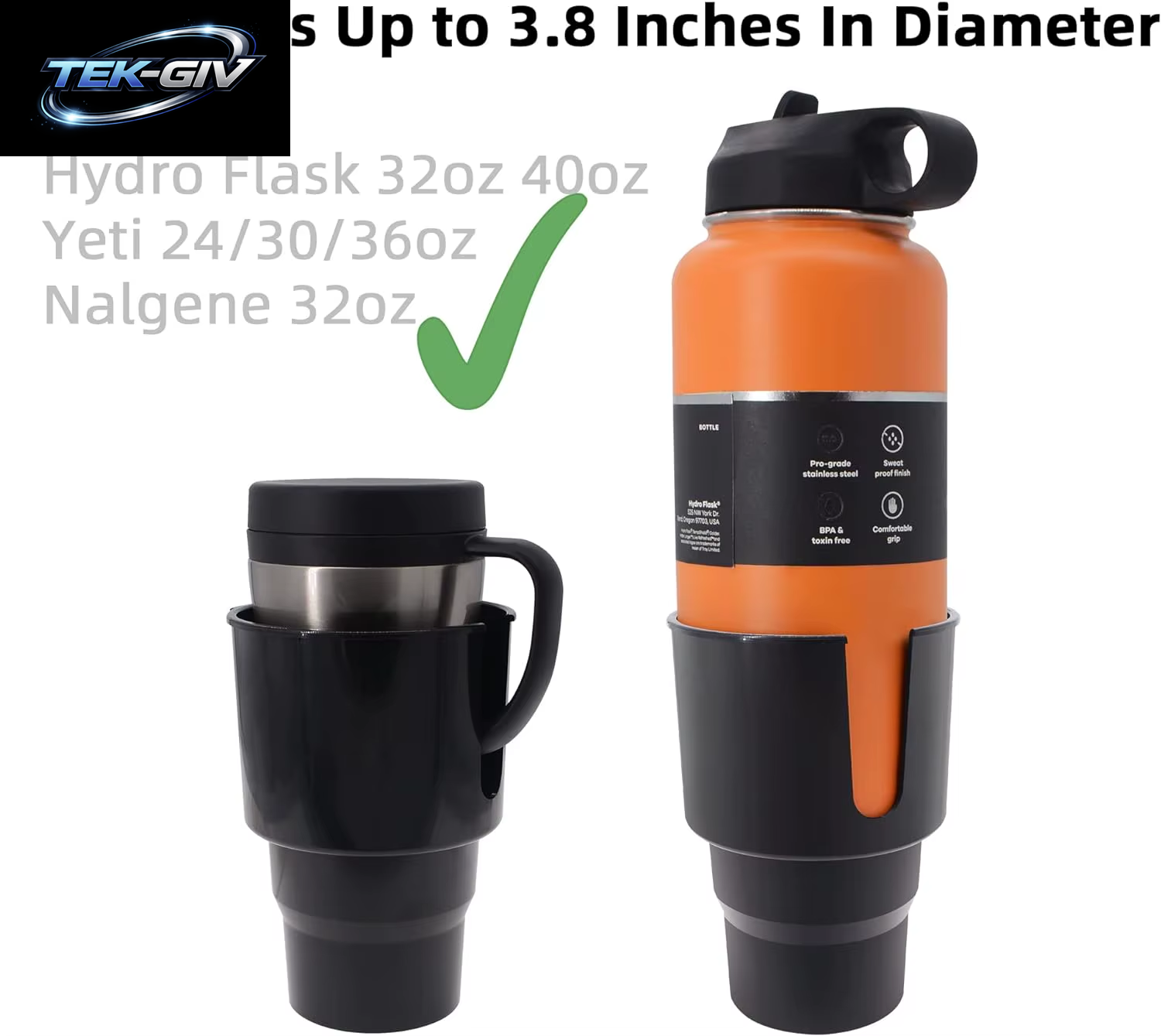 Adapter Für Große Auto Tassen Halter, Kompatibel Mit Hydro-Kolben 32Oz 40Oz Yeti 24/30/36Oz Nalgene 32Oz Kaffeetassen Große Flaschen