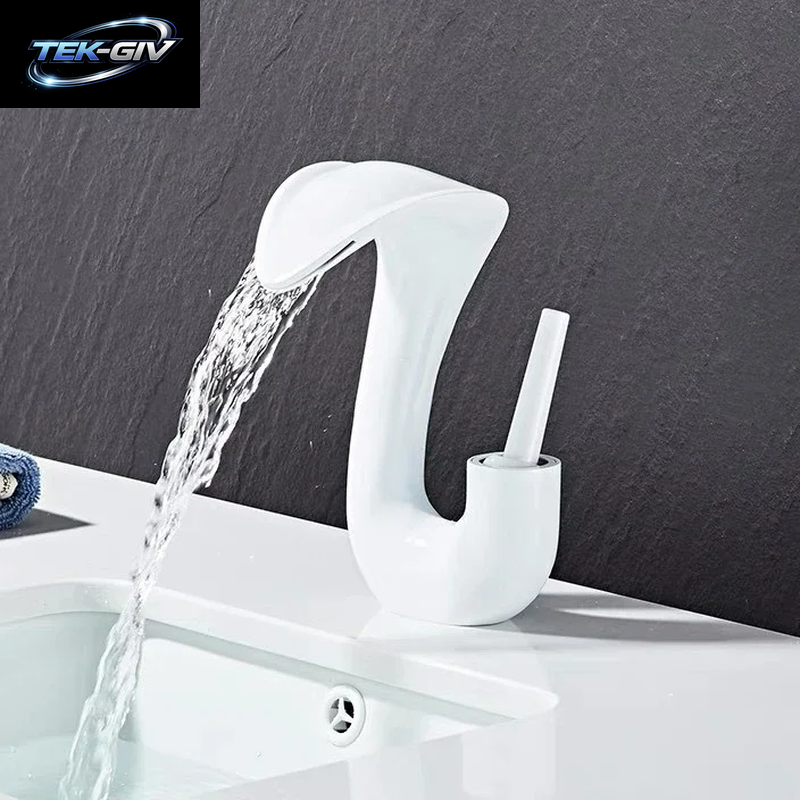 Weißer Cobra-Design Badezimmer-Waschtischhahn – Wasserfall-Mischbatterie Mit Kalt- Und Warmwasser-Keramikventil, Wassersparend, Weiß