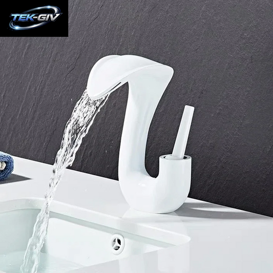 Weißer Cobra-Design Badezimmer-Waschtischhahn – Wasserfall-Mischbatterie Mit Kalt- Und Warmwasser-Keramikventil, Wassersparend, Weiß