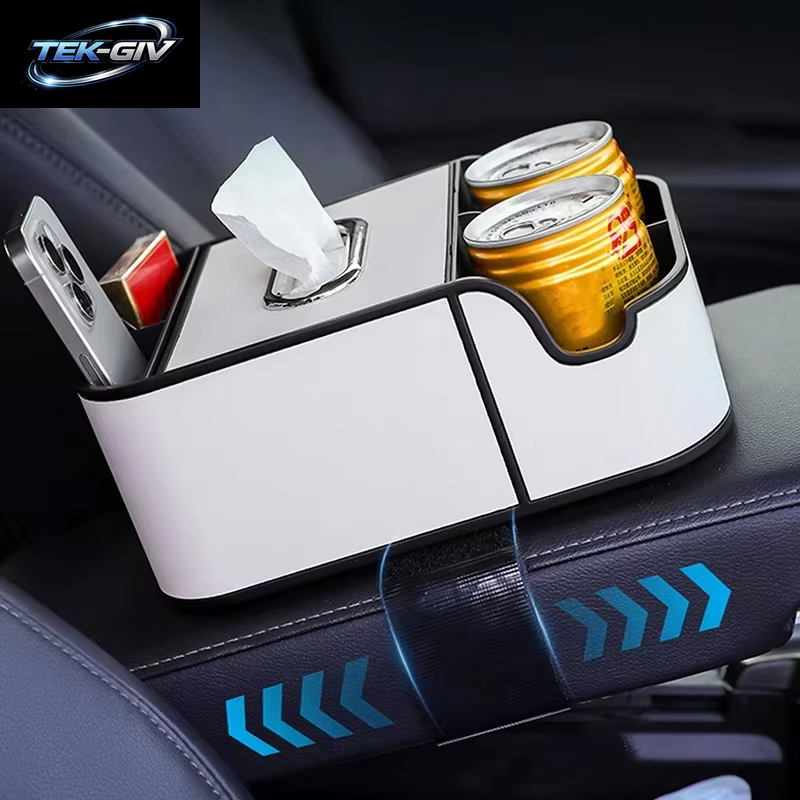 Universeller Auto-Armlehnen-Organizer Mit 2 Getränkehaltern Und Taschentuchbox – Aufbewahrungsbox Für Den Rücksitz Für Suv/Limousine-Innenzubehör