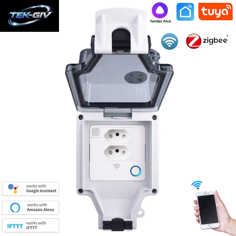 Coswall Tuya Wifi Sprachsteuerung IP66 Wasserdicht 20A Brasilien Brasil Steckdose Timer Schalter Programmierbare Arbeit Mit Alexa Google Hause