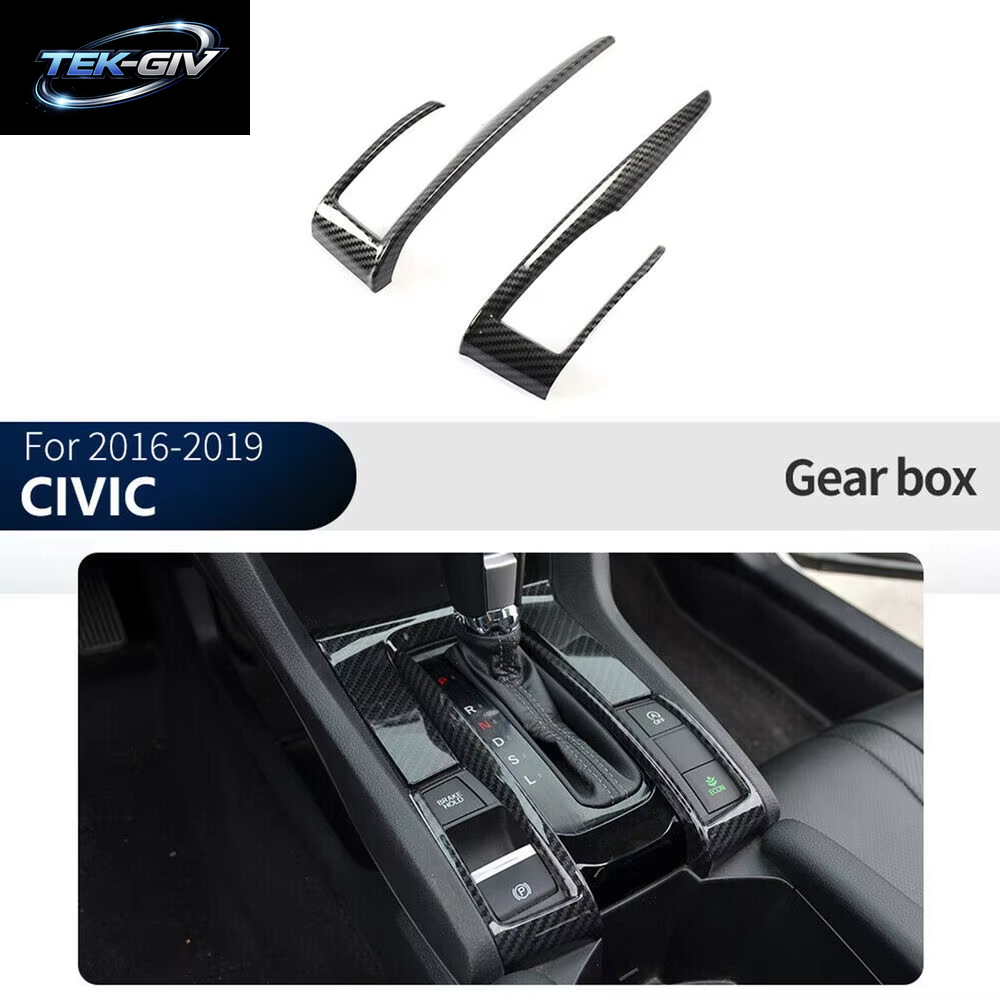 2PCS Carbon Fiber Innen Getriebe Shift Box Streifen Abdeckung Trim Für Honda Civic 2016-2020 Center Konsole Dashboard Dekorative Rahmen