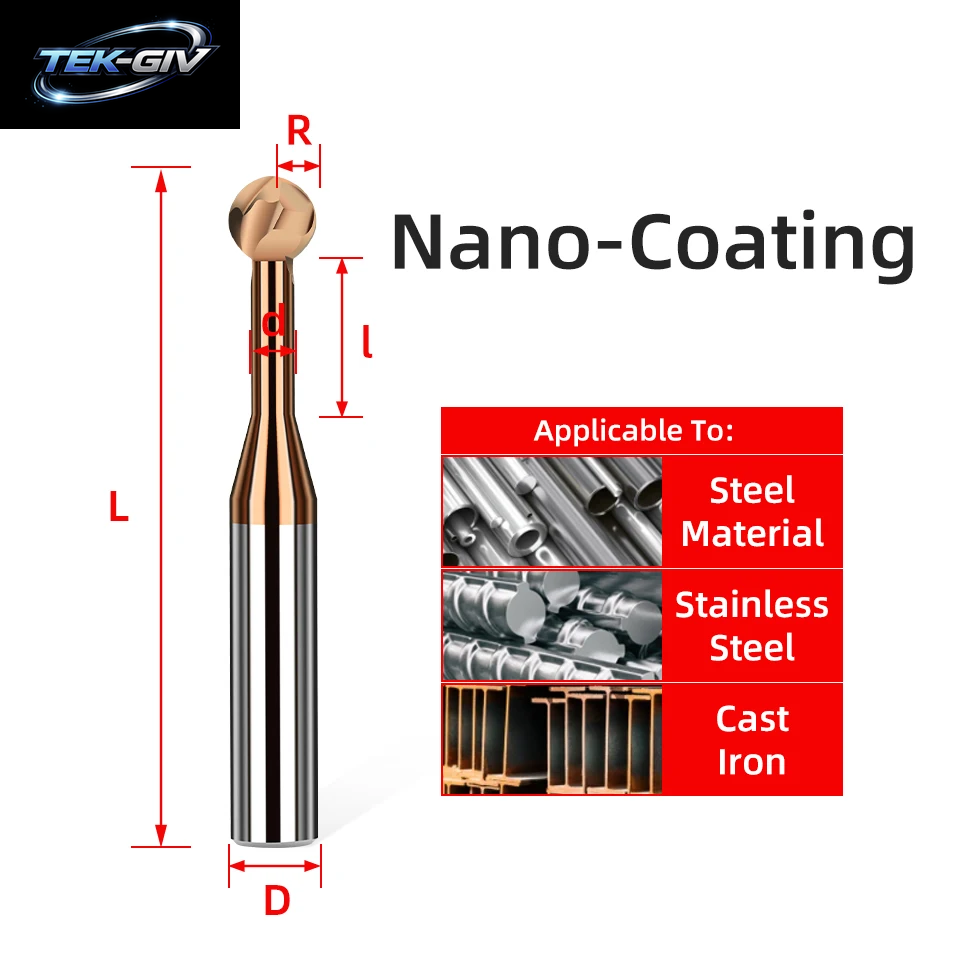 TOOLEYE Hartmetall Lollipop Kugelkopffräser Abgerundete T-Schaftfräser Wolframstahl Cnc-Fräser Cnc-Werkzeuge Für Die Metallbearbeitung