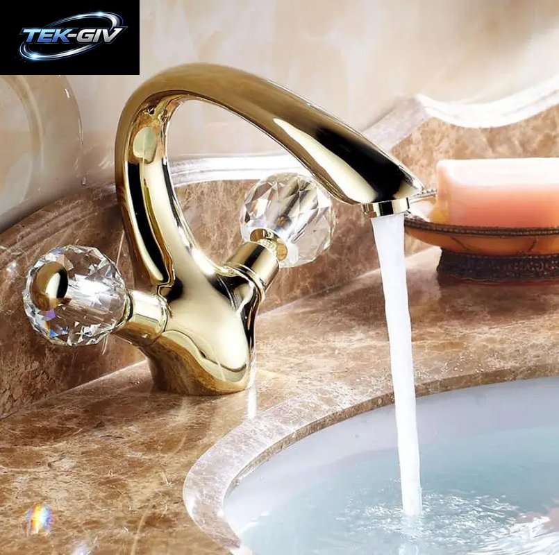 Neue Becken Armaturen Gold Messing Kristall Griff Bad Wasserhahn Wasserhahn Wc Mixer Wasserhahn Deck Montiert Becken Waschbecken Kran Wasserhähne XT833