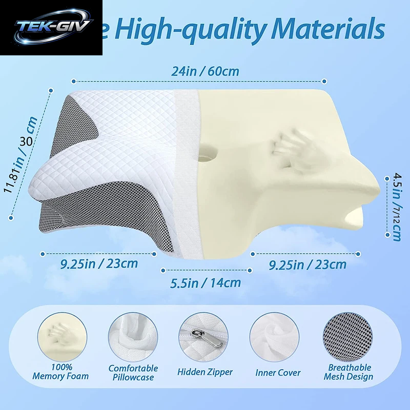 1 Stück Memory-Schaum-Halskissen, 2-In-1 Orthopädisches Kissen Mit Ergonomischer Kontur Für Nackenschmerzen, Konturierte Stützkissen, Nackenkissen