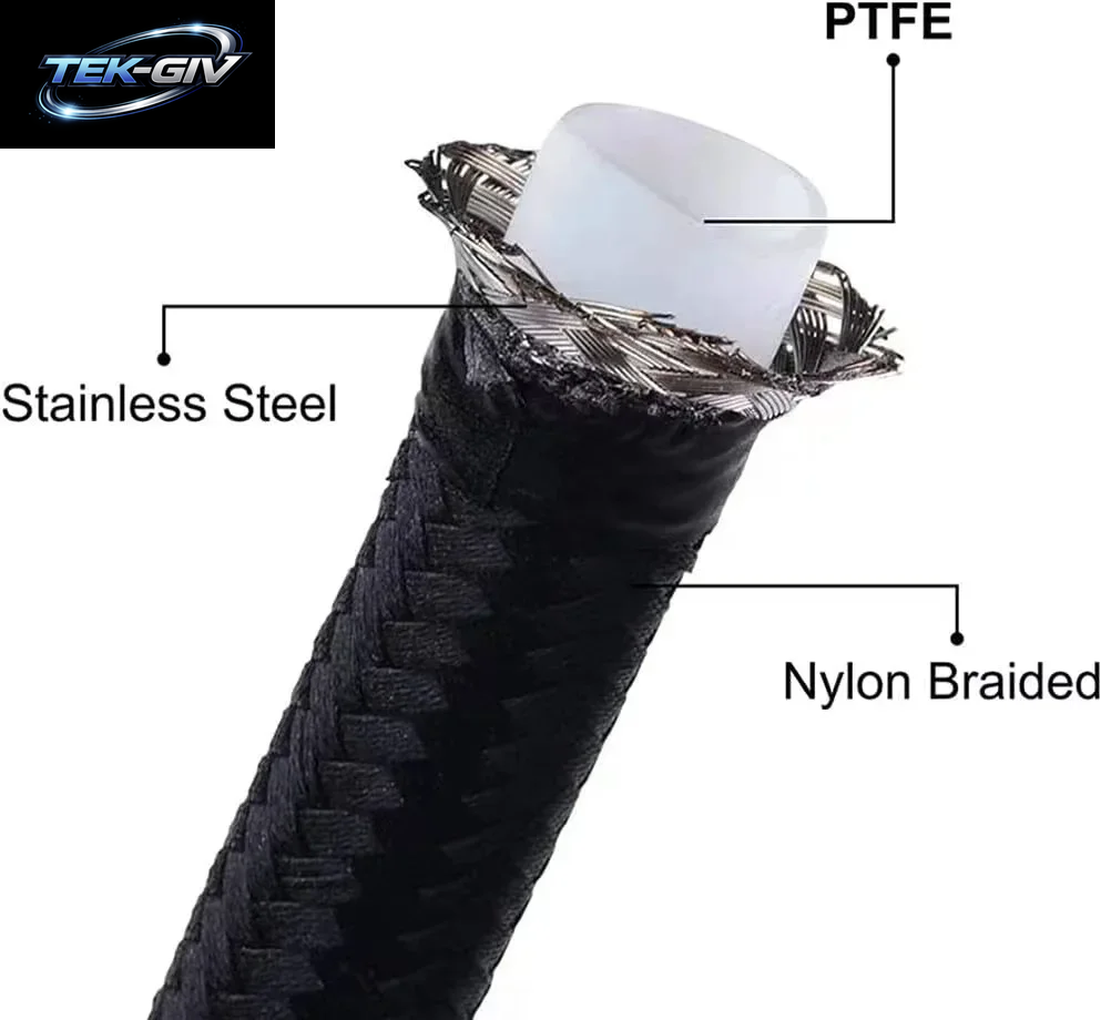 An6 An8 An10 3 M/10 Fuß E85-Rohr, Nylon, Edelstahl, Geflochten, PTFE, Schwarz, Kraftstoffleitungs-Montagesatz Mit 6 Drehbaren Schlauchenden