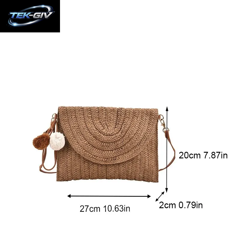 Handgemachte Stroh Strand Schulter Umhängetasche Mädchen Umschlag Gewebt Sommer Kleine Haar Ball Clutch