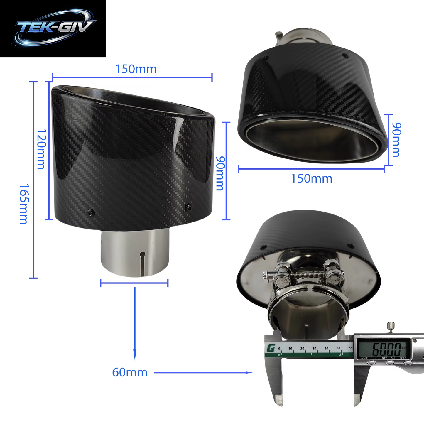 1Pcs Universal Auto Glänzend Carbon Faser Schalldämpfer Spitze Auspuffrohr Düse Dekoration Edelstahl Silber Oval 150Mm Kippen Links Rechts
