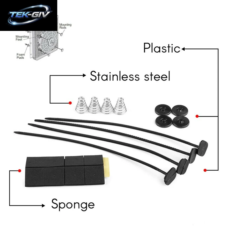 2 Teile/Satz Auto Auto Universal Elektrische Kühler Fan Ventilador Montage Kit 8X 9 "Krawatten 16X Gummi Pads 8X Anschlüsse 8X Frühling