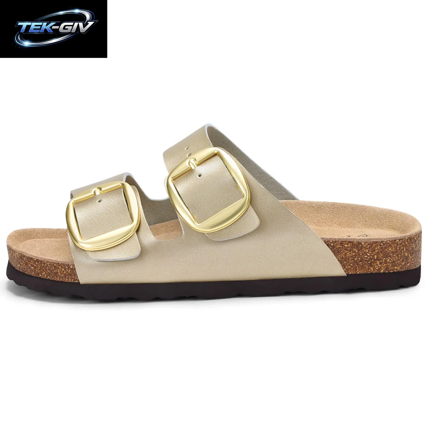 Litfun Damen Kork-Sandalen: Bequeme Leder-Pantoletten Mit Fußgewölbestütze Für Sommer Und Strand, Mit Verstellbarer Schnalle