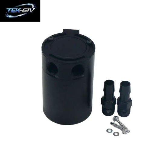 HD 2-Port-Ölfangdose Tank Kraftstoff Tank Rennen Verblüfft Mit Ablass Ventil Luftöl Abscheider Universal Schwarz Eloxiert