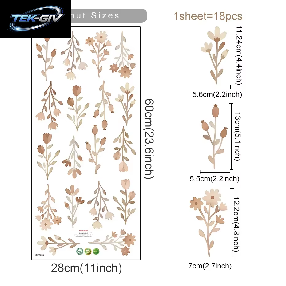 Boho-Blumen-Wandaufkleber Für Kinder, Aquarell, Schlafzimmer, Wohnzimmer, Heimdekoration, Kunst, Umweltfreundlich, Abnehmbare Aufkleber, Pvc-Wandbilder