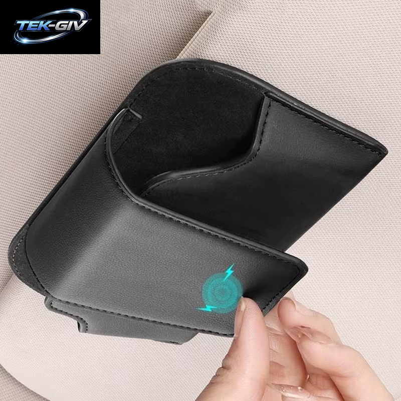 Auto Sonnenblende Brillenhalter Fall Sonnenbrille Clip Leder Brillenbox Karte Ticket Magnetverschluss Organizer Brillenaufbewahrung