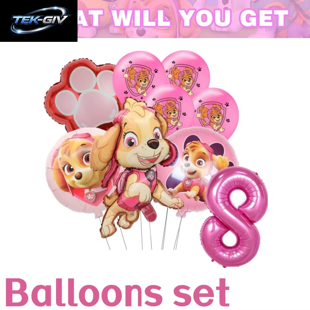 Rosa Paw Patrol Skye Geburtstag Party Dekorationen Skye Folie Latex Ballons Geschirr Teller Hintergrund Für Kinder Mädchen Party Supplies