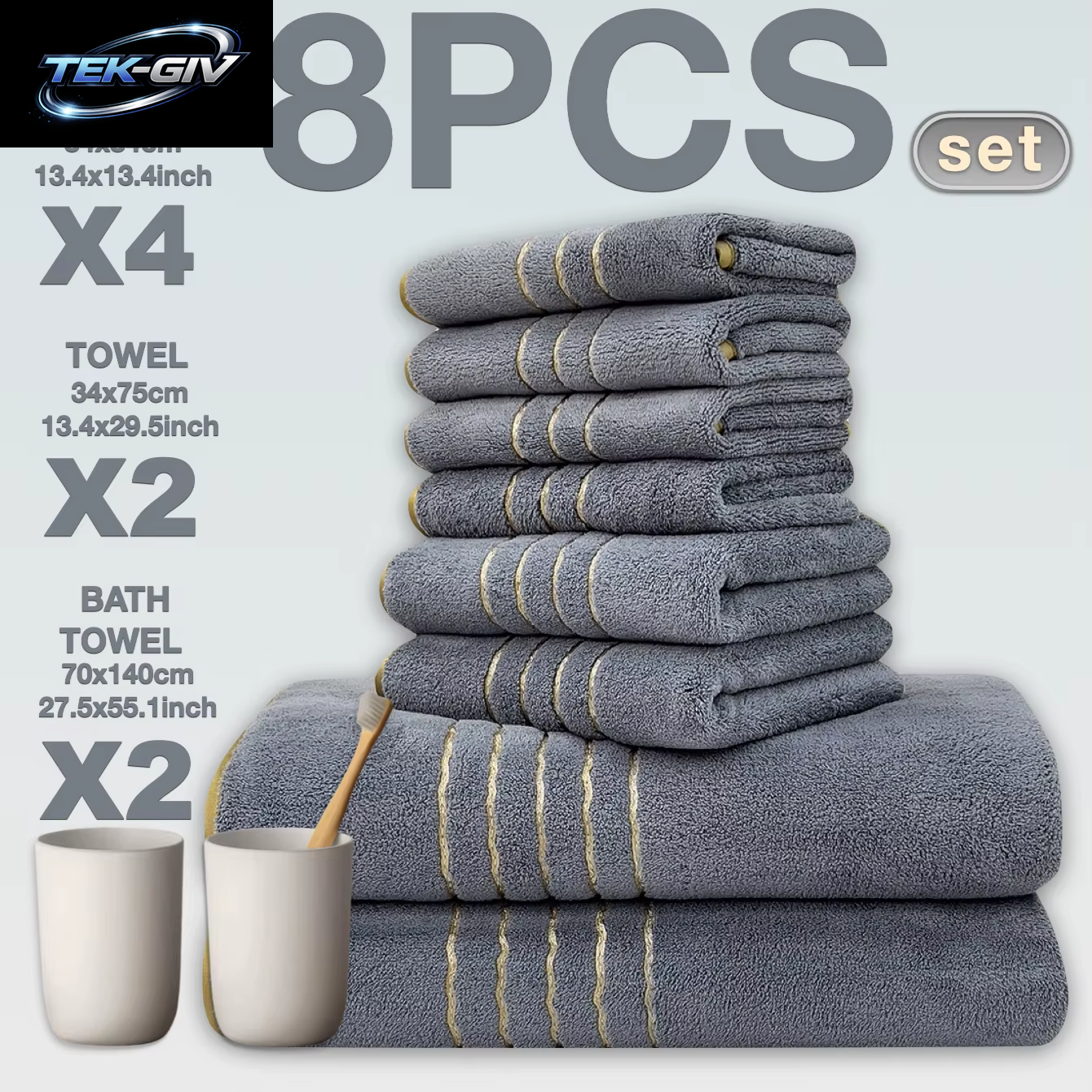 8-Teiliges Luxus-Hotel-Badetuch-Set Aus Hochwertiger Baumwolle, Einschließlich Weichem, Saugfähigem, Schnell Trocknendem Set, Geeignet Für Badezimmer.