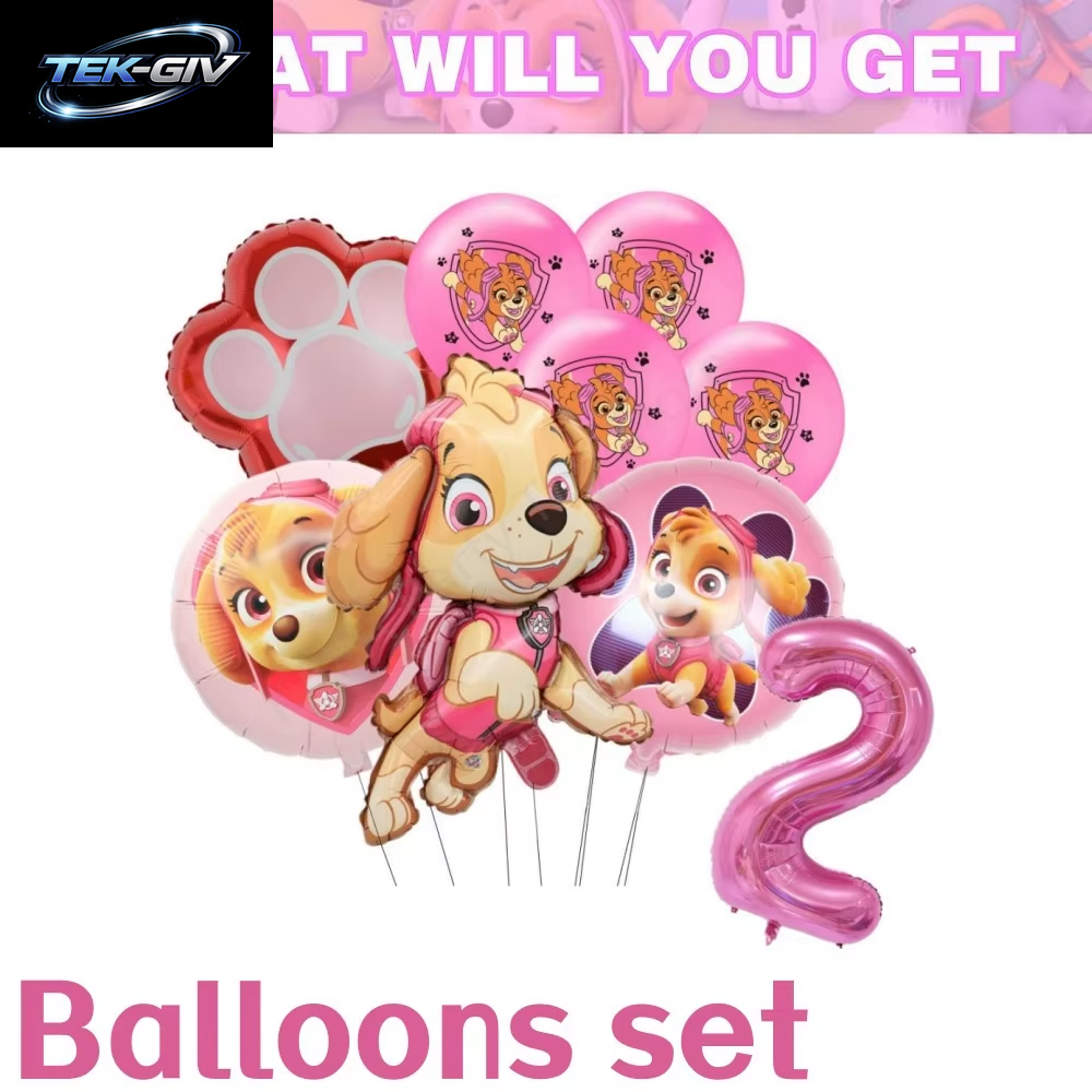 Rosa Paw Patrol Skye Geburtstag Party Dekorationen Skye Folie Latex Ballons Geschirr Teller Hintergrund Für Kinder Mädchen Party Supplies