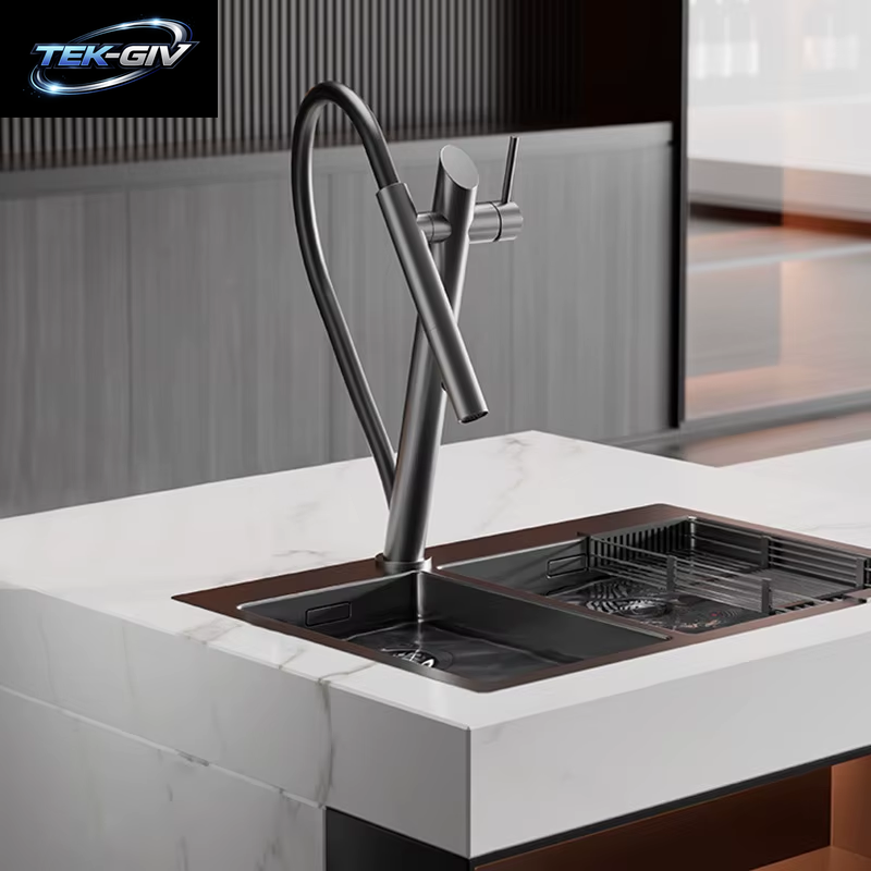 Edelstahl Schwarz Und Rot Magnetische Küche Wasserhahn Gemüse Becken Waschbecken Wasserhahn Ziehen Universal Rotierenden Wasserhahn