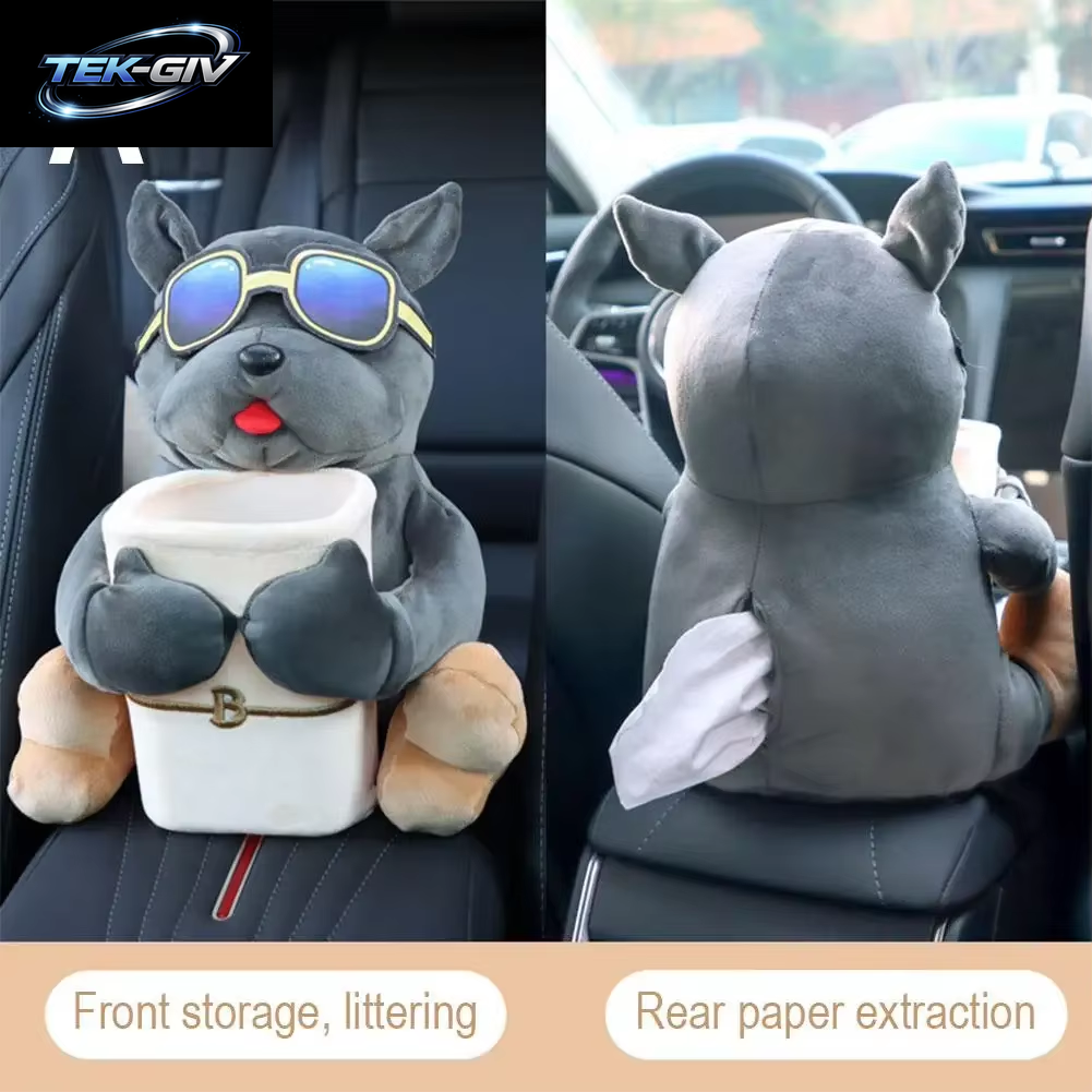 Auto Montiert Tissue Box 2-In-1 Cartoon Plüsch Puppe Auto Tissue Schublade Kann Und Auto Hängen Armlehne Box Papier Müll Halter Stor S4G5
