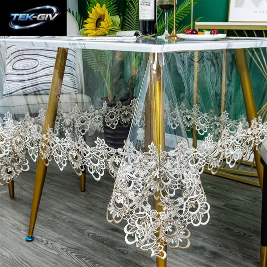 Spitze Bestickte Pvc-Tischdecke, Wasserdicht, Ölbeständig, Rechteckige Tischdecke, Transparent, Esstische, Abdeckung, Party-Dekoration