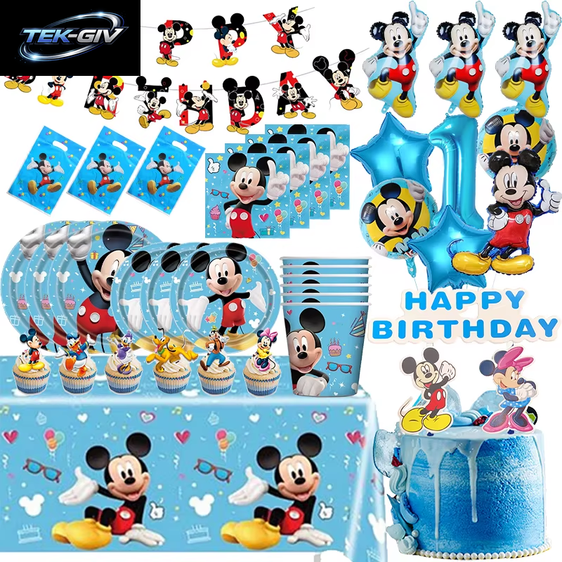Mickey Mouse Geburtstag Party Dekoration Geschirr Candy Box Banner Tischdecke Hintergrund Ballon Für Kinder Geburtstag Party Supplies