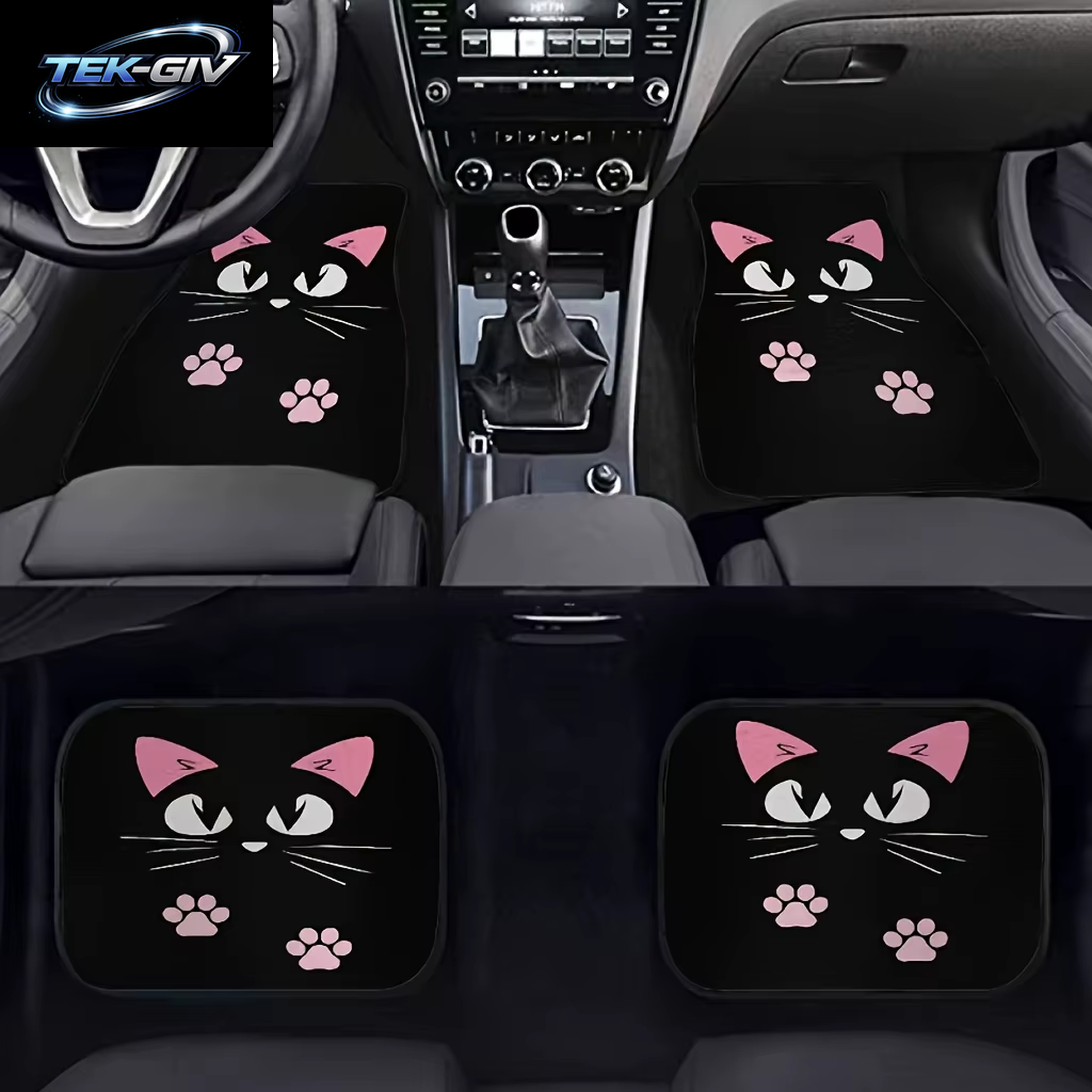 2/4 Stück Auto-Anti-Rutsch-Matten, Autoteppiche, Niedliche Cartoon-Katzen-Bedruckte Auto-Fußmatten, Geeignet Für Die Vordere Und Hintere Sitze Der Meisten Autos