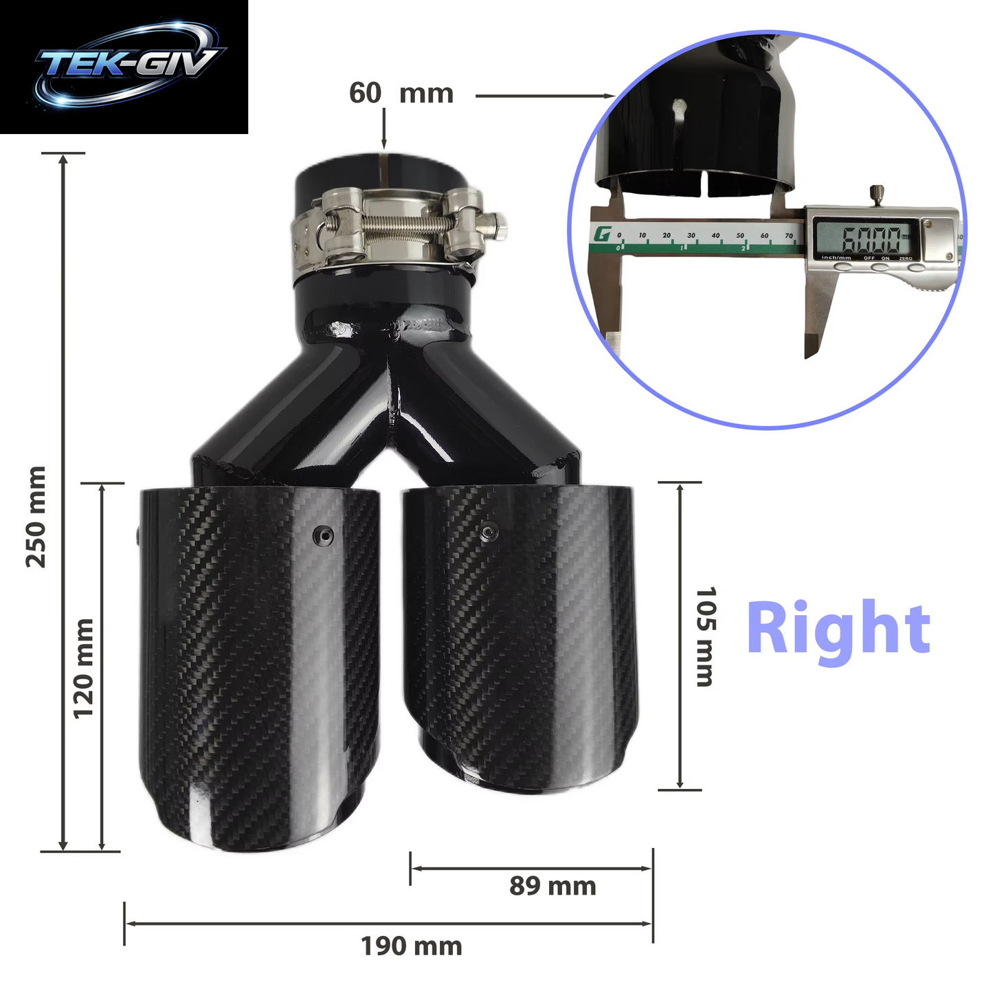 1 Stück Universal Auto Kohlefaser Schwanz Throat Länge Schwarz Y-Förmig Double Out Twill Glänzend Auspuff Schalldämpfer Spitze